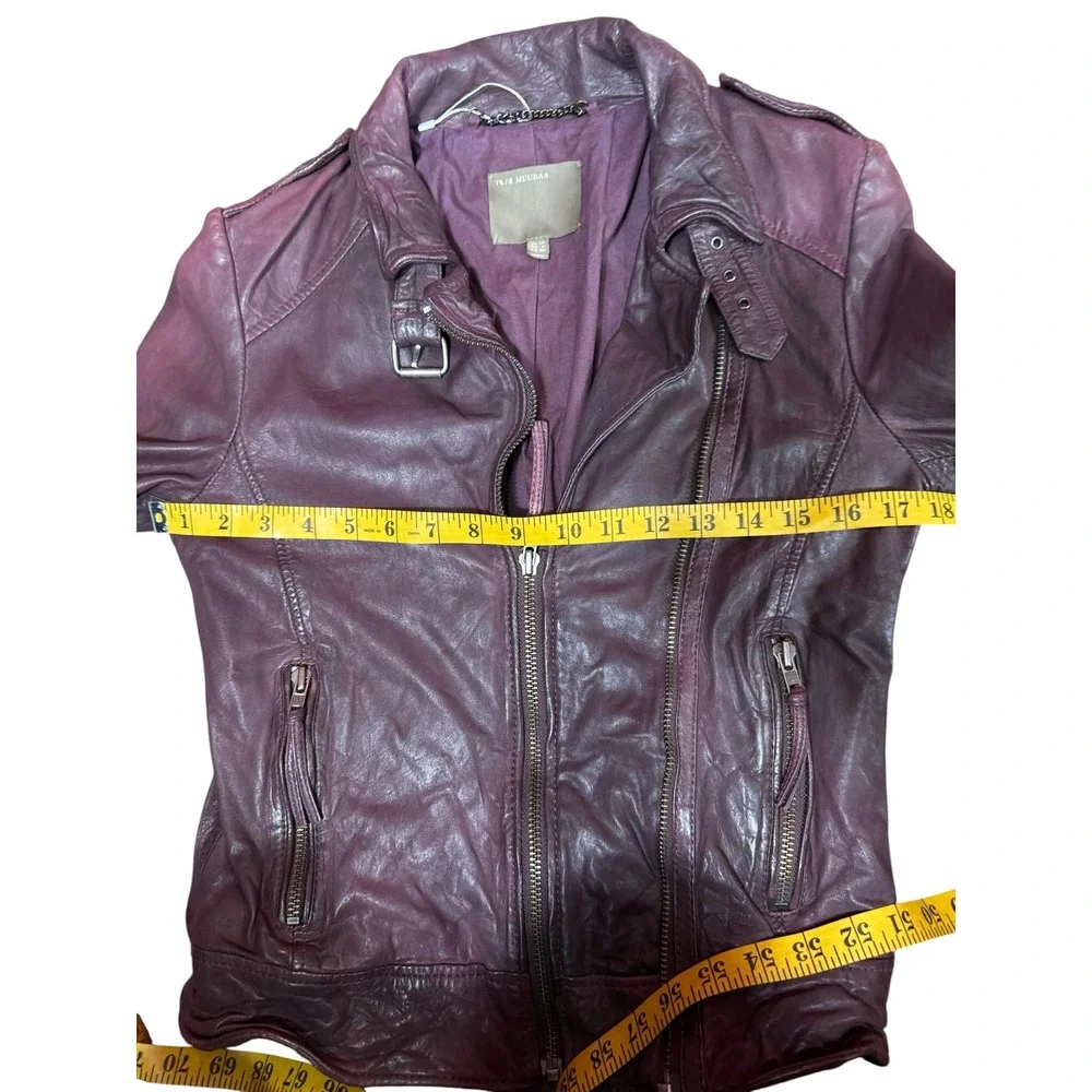 Muubaa Y2K Lamb Leather Biker Jacket Buckle Neck Purple Size 6